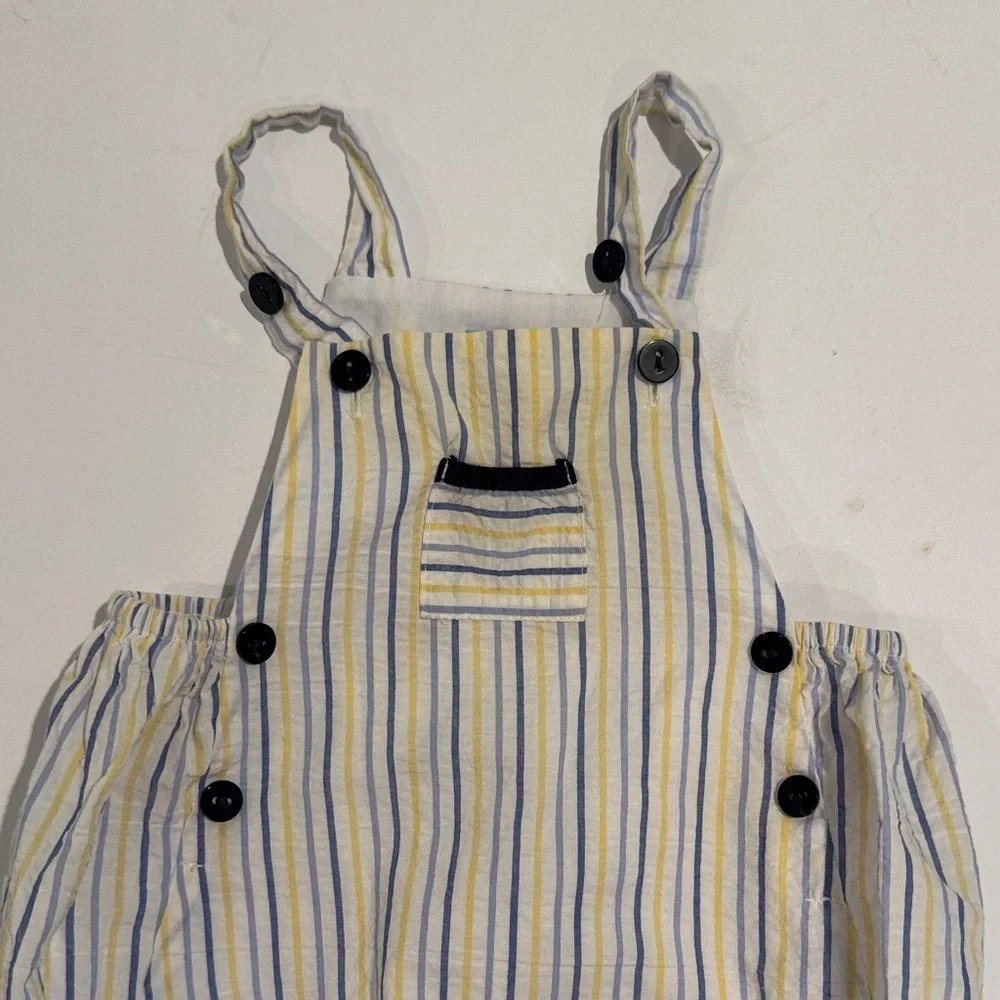Bella Bliss Striped‎ Baby Romper with Button Snaps Bubble Yellow Blue 9 Months